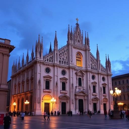Piazza del Duomo, Milano, con il Duomo illuminato
